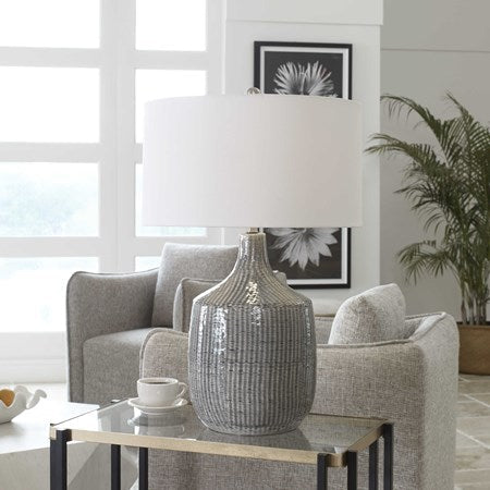 Uttermost Felipe Gray Ceramic Table Lamp With White Linen Shade