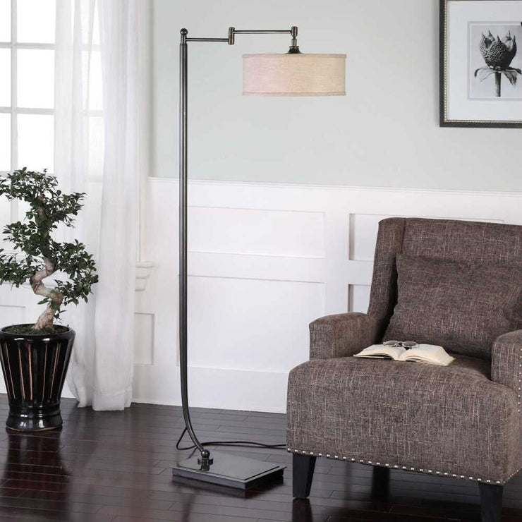 Uttermost Lamine Dark Bronze Floor Lamp With Beige Linen Shade
