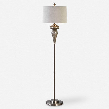 Uttermost Vercana Set of 2 Smoked Mercury Glass Floor Lamps With Beige Linen Shades