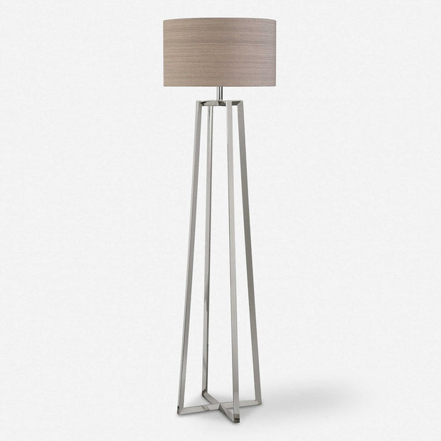 Uttermost Keokee Polished Steel Floor Lamp With Taupe Linen