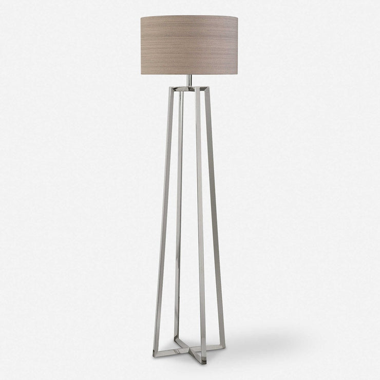 Uttermost Keokee Polished Steel Floor Lamp With Taupe Linen