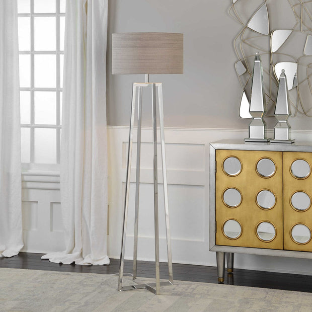 Uttermost Keokee Polished Steel Floor Lamp With Taupe Linen