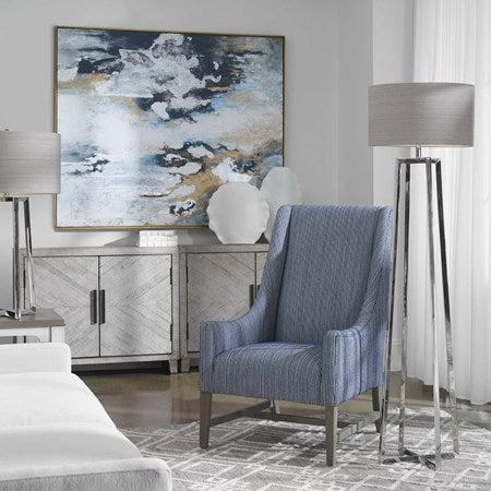 Uttermost Keokee Polished Steel Floor Lamp With Taupe Linen