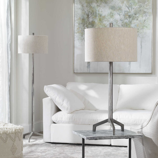 Uttermost Ivor Cast Iron Floor Lamp With Beige Linen Shade