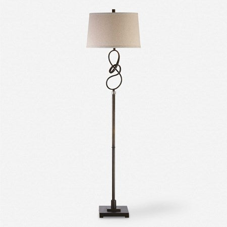 Uttermost Tenley Rubbed Bronze Floor Lamp With Beige Linen Shade