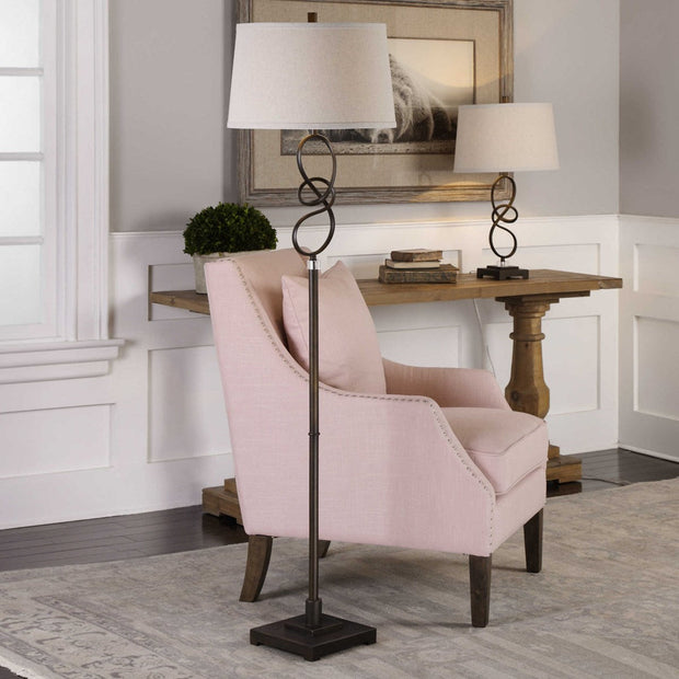 Uttermost Tenley Rubbed Bronze Floor Lamp With Beige Linen Shade