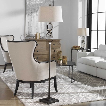 Uttermost Tenley Rubbed Bronze Floor Lamp With Beige Linen Shade