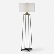 Uttermost Adrian Aged Gun Metal Forged Steel Floor Lamp With White Linen Drum Shade