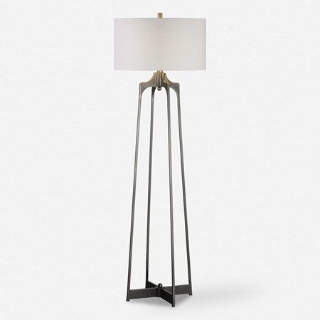 Uttermost Adrian Aged Gun Metal Forged Steel Floor Lamp With White Linen Drum Shade