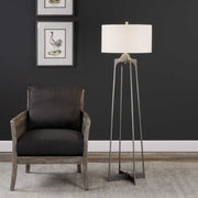 Uttermost Adrian Aged Gun Metal Forged Steel Floor Lamp With White Linen Drum Shade