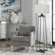 Uttermost Adrian Aged Gun Metal Forged Steel Floor Lamp With White Linen Drum Shade