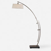 Uttermost Calogero Dark Bronze Arc Floor Lamp With Light Beige Linen Shade