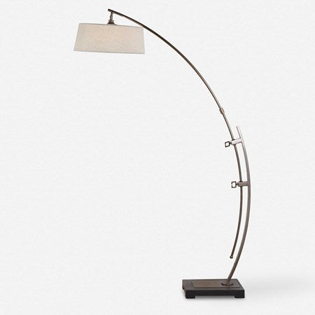 Uttermost Calogero Dark Bronze Arc Floor Lamp With Light Beige Linen Shade