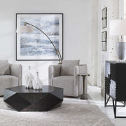 Uttermost Calogero Dark Bronze Arc Floor Lamp With Light Beige Linen Shade
