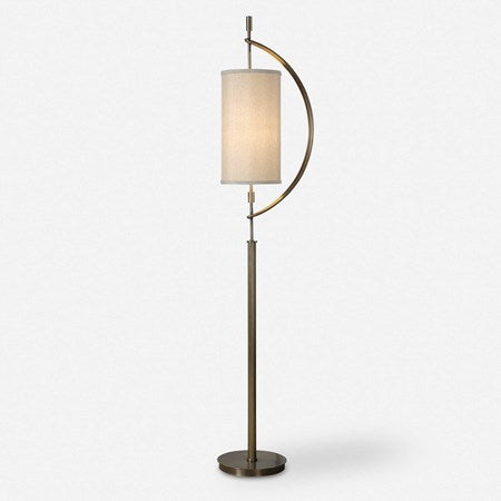Uttermost Balaour Antique Brass Floor Lamp With Light Beige Linen Shade