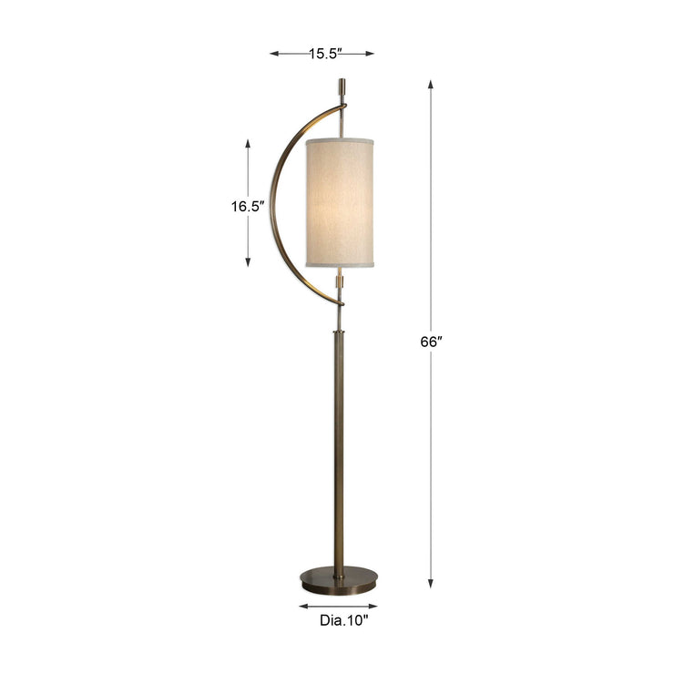 Uttermost Balaour Antique Brass Floor Lamp With Light Beige Linen Shade