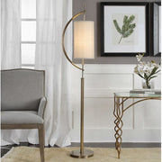 Uttermost Balaour Antique Brass Floor Lamp With Light Beige Linen Shade