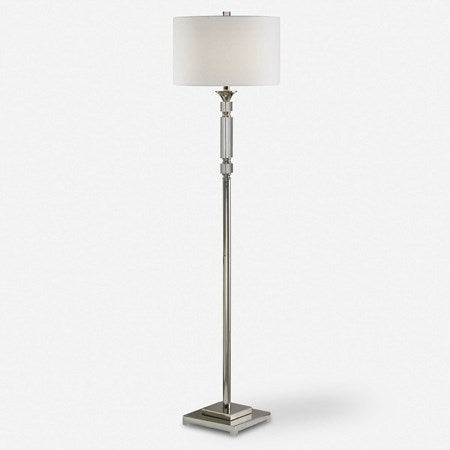 Uttermost Volusia Polished Nickel and Crystal Floor Lamp With White Linen Shade
