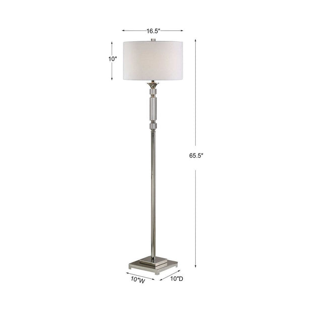 Uttermost Volusia Polished Nickel and Crystal Floor Lamp With White Linen Shade