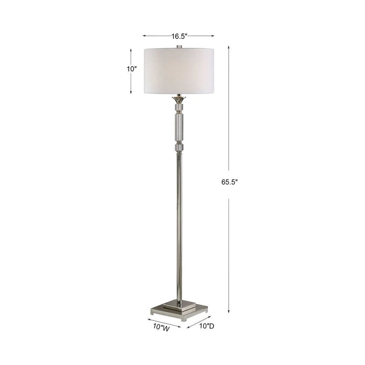 Uttermost Volusia Polished Nickel and Crystal Floor Lamp With White Linen Shade