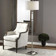 Uttermost Volusia Polished Nickel and Crystal Floor Lamp With White Linen Shade