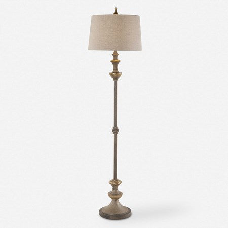 Uttermost Vetralla Antiqued Silver Floor Lamp With Ivory Linen Shade