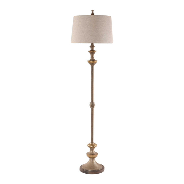 Uttermost Vetralla Antiqued Silver Floor Lamp With Ivory Linen Shade