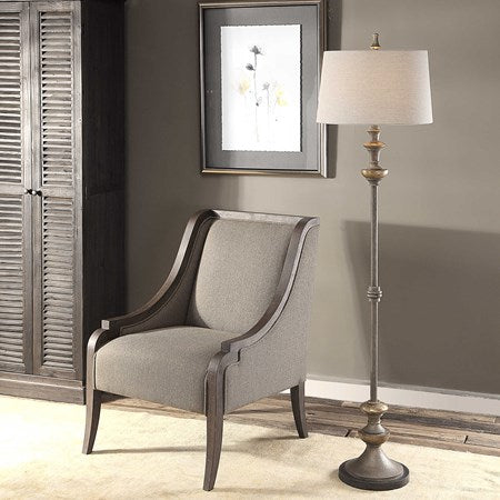 Uttermost Vetralla Antiqued Silver Floor Lamp With Ivory Linen Shade