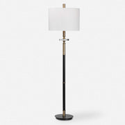 Uttermost Maud Aged Black and Antique Brass Floor Lamp With White Linen Shade
