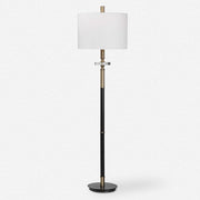 Uttermost Maud Aged Black and Antique Brass Floor Lamp With White Linen Shade
