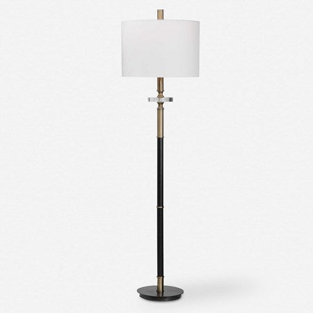 Uttermost Maud Aged Black and Antique Brass Floor Lamp With White Linen Shade