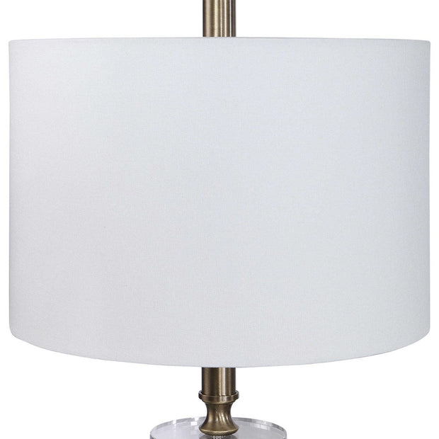 Uttermost Maud Aged Black and Antique Brass Floor Lamp With White Linen Shade