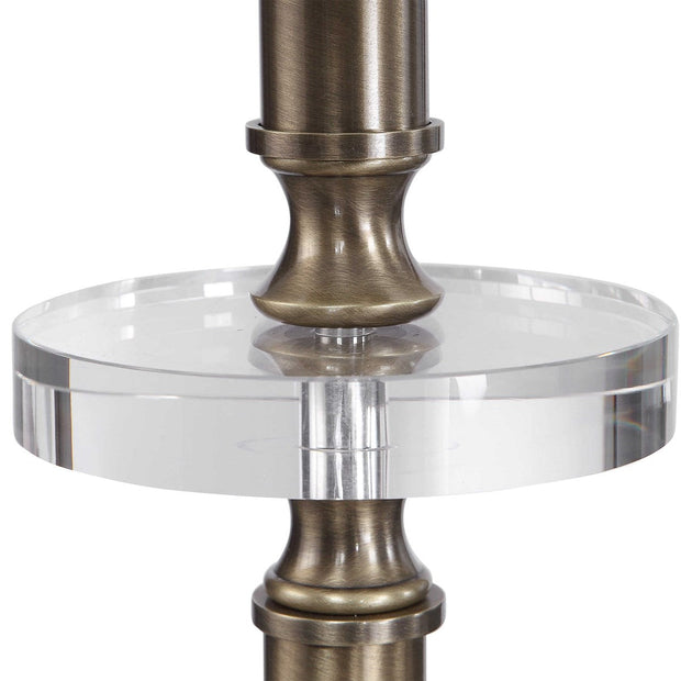 Uttermost Maud Aged Black and Antique Brass Floor Lamp With White Linen Shade