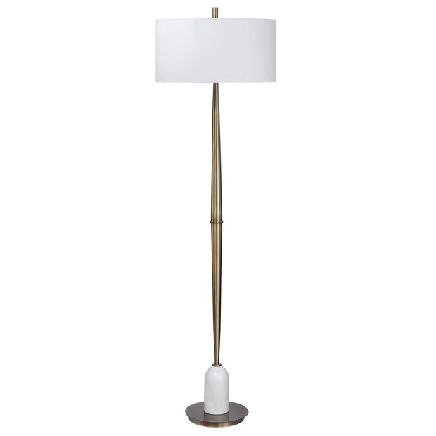 Uttermost Minette Antiqued Brass and White Marble Floor Lamp With Linen Shade