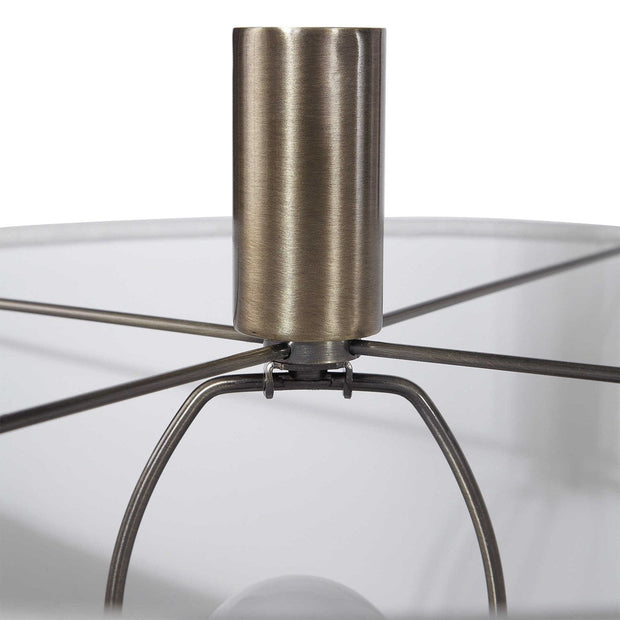 Uttermost Minette Antiqued Brass and White Marble Floor Lamp With Linen Shade