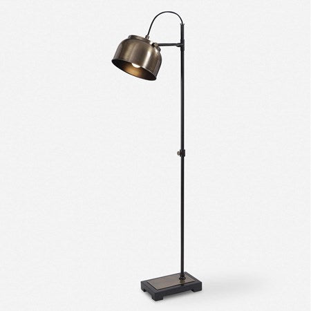 Uttermost Bessemer Antique Brass and Aged Black Reading Floor Lamp With Metal Shade