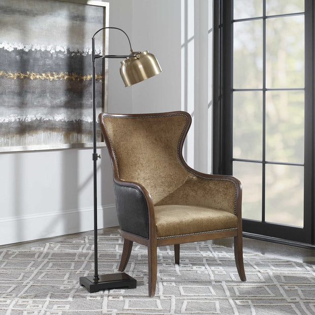 Uttermost Bessemer Antique Brass and Aged Black Reading Floor Lamp With Metal Shade