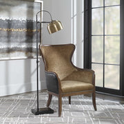 Uttermost Bessemer Antique Brass and Aged Black Reading Floor Lamp With Metal Shade