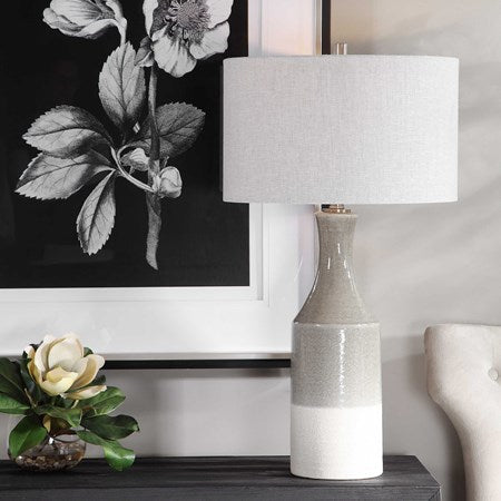 Uttermost Savin Glossy Gray Glazed Ceramic Table Lamp With Linen Shade