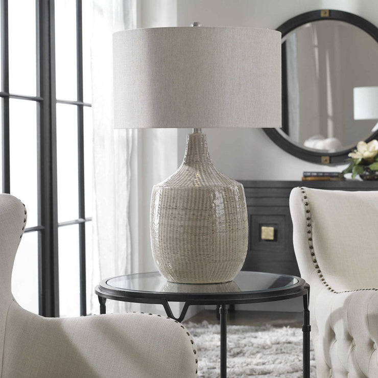 Uttermost Felipe Light Gray Ceramic Table Lamp With Linen Shade