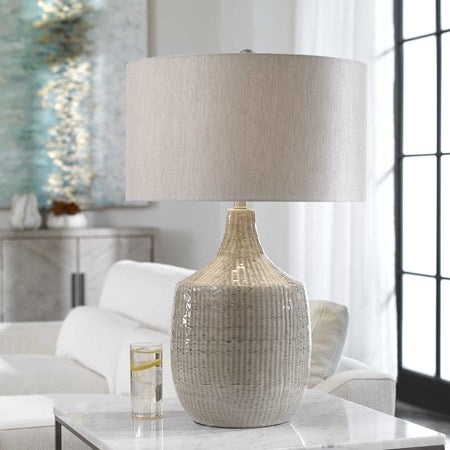 Uttermost Felipe Light Gray Ceramic Table Lamp With Linen Shade
