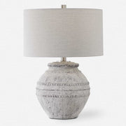 Uttermost Montsant Ivory Stone and Aged Gray Ceramic Table Lamp With Linen Shade