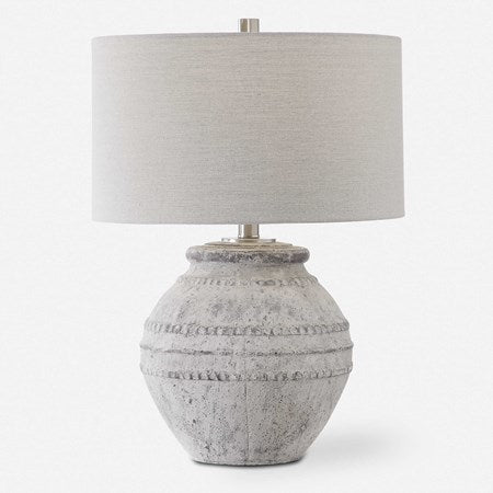Uttermost Montsant Ivory Stone and Aged Gray Ceramic Table Lamp With Linen Shade