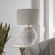 Uttermost Montsant Ivory Stone and Aged Gray Ceramic Table Lamp With Linen Shade