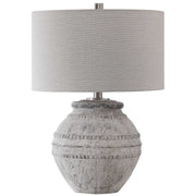 Uttermost Montsant Ivory Stone and Aged Gray Ceramic Table Lamp With Linen Shade