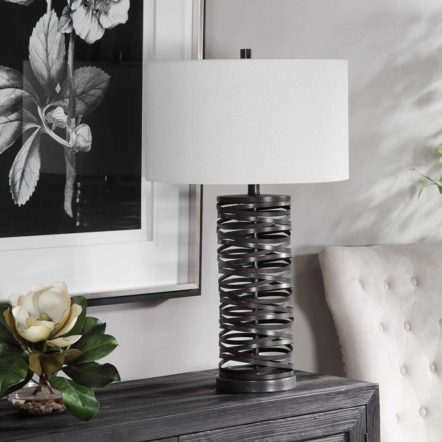 Uttermost Alita Aged Rust Black Table Lamp With White Linen Shade