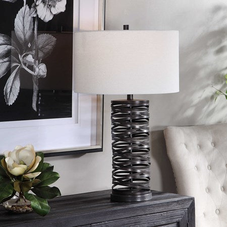 Uttermost Alita Aged Rust Black Table Lamp With White Linen Shade