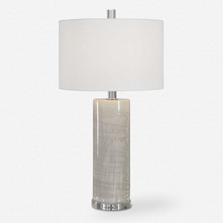 Uttermost Zesiro Gray Glazed Ceramic Table Lamp With White Linen Shade