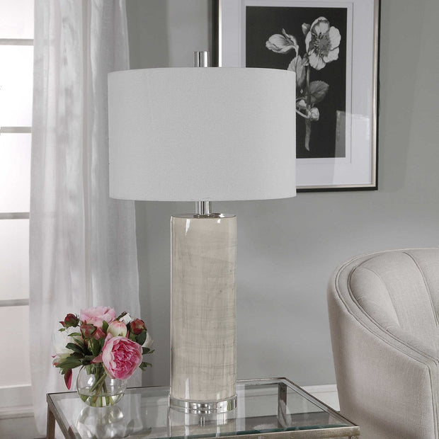 Uttermost Zesiro Gray Glazed Ceramic Table Lamp With White Linen Shade