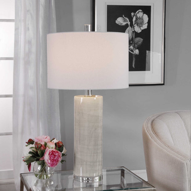 Uttermost Zesiro Gray Glazed Ceramic Table Lamp With White Linen Shade
